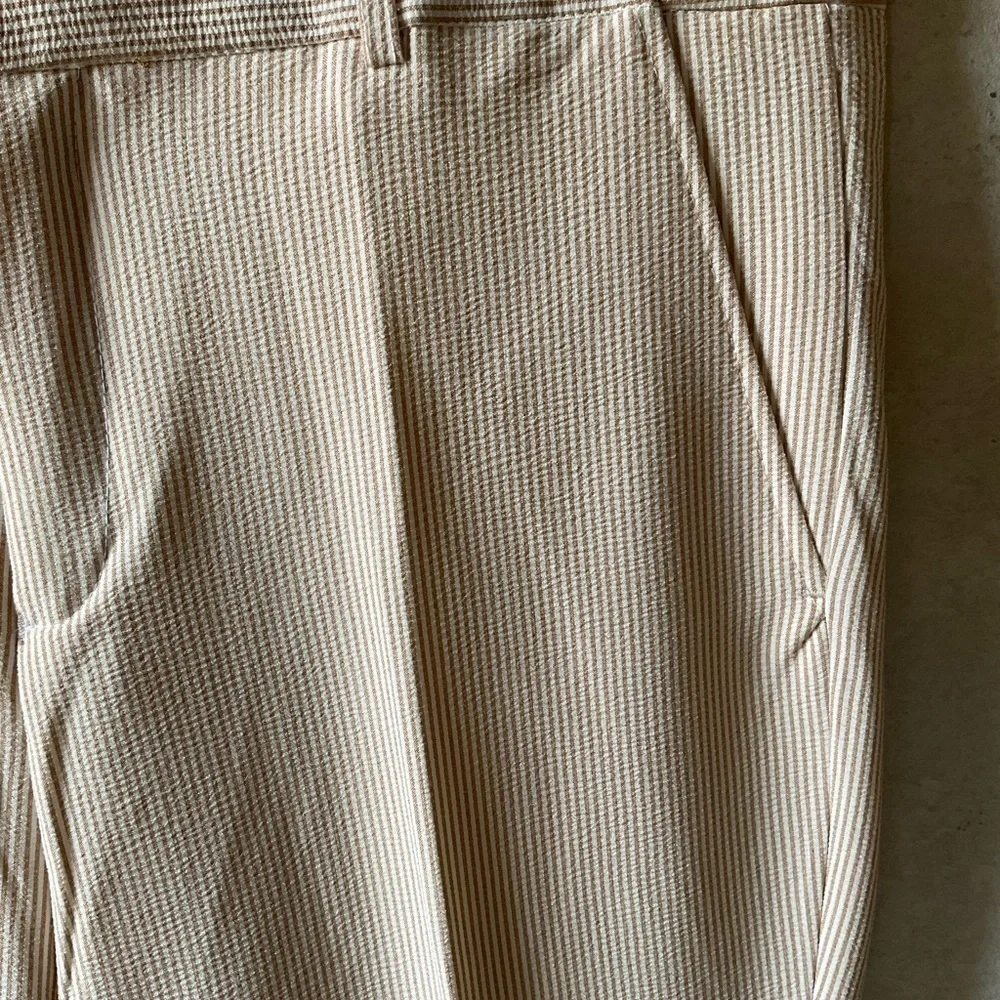 Tazio pants. Pen stripe. Beige and white. NWT Size 20